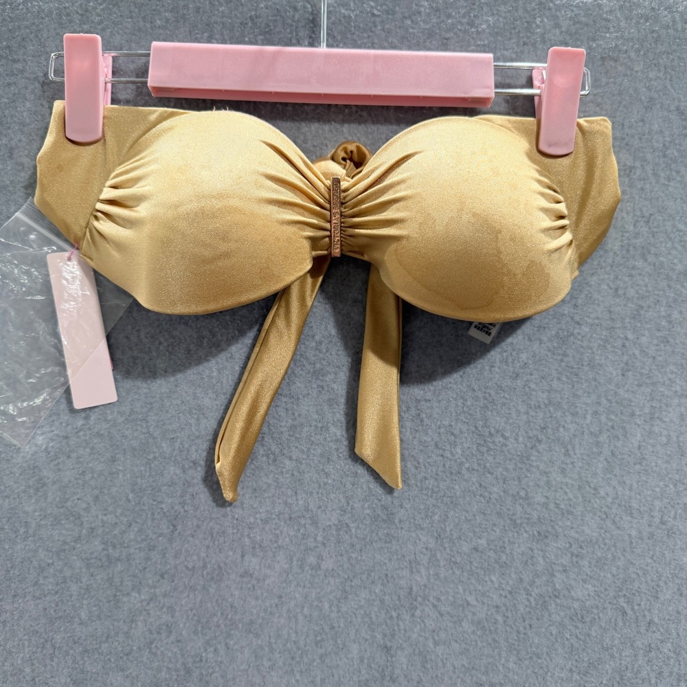 Victoria's Secret Gold Shimmer Bombshell Push-Up Bandeau Bikini Top 34A NEW